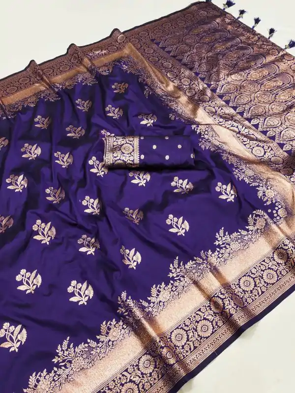 Navy Blue Banarasi Silk Zari Lace Work Saree