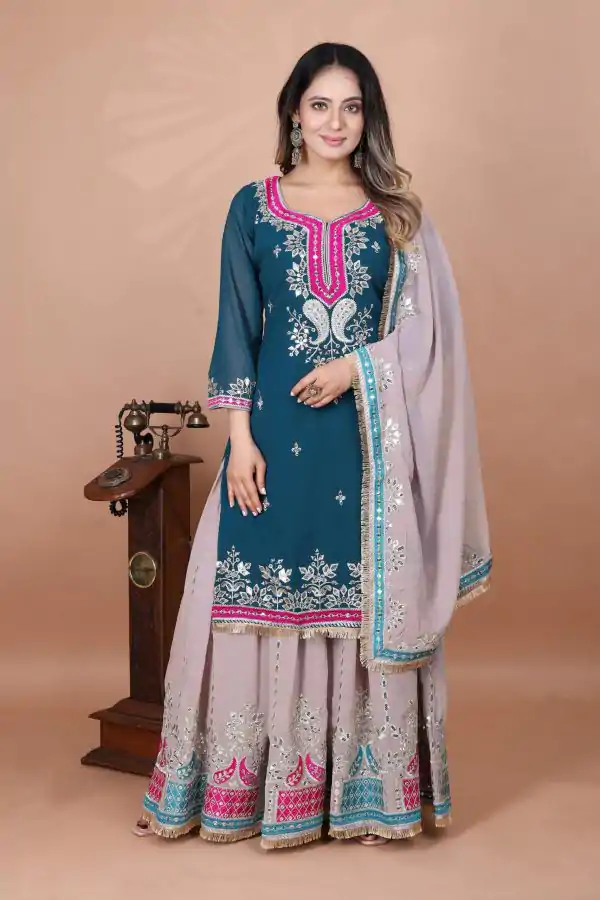 Navy Blue Faux Georgette 5mm Embroidery Salwar Suit