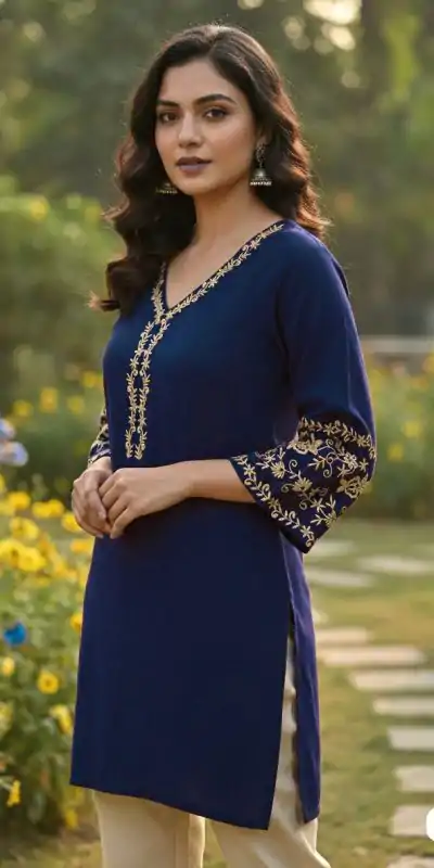 INLI Adaa 5.0 Navy Blue Rayon with Embroidery Work Kurti .Wedding, Party, Festive, Events, Best Price ₹1349. Delivery 4-6 Working Days. Shop now. | Kurti, Bollywood Kurti, Creative Kurtis, Designer Kurti, Party Wear Kurti, Selfie Kurti