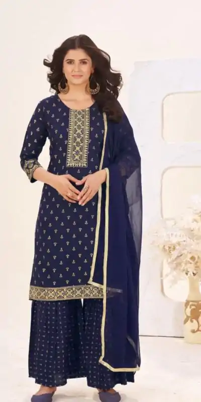 Navy Blue Rayon Lace Embroidery Work Salwar Suit