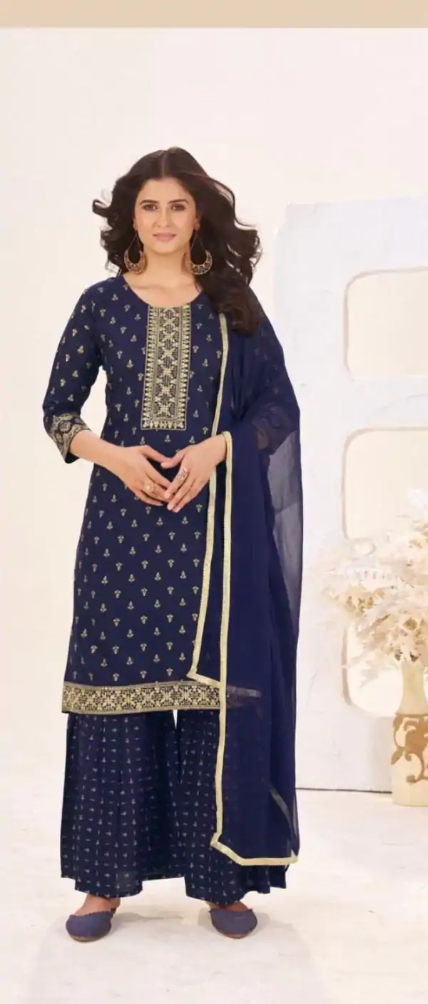 Navy Blue Rayon Lace Embroidery Work Salwar Suit