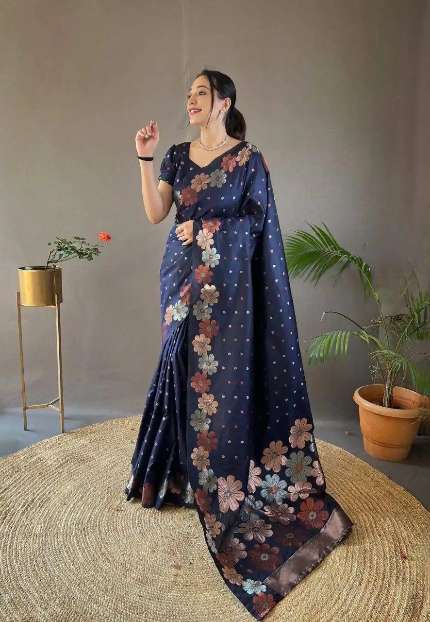 KP 6003 Navy Blue Soft Lichi Silk Cloth Lace Work & Lace Border Saree in Best Price ₹1399. Delivery 4-6 Working Days. Shop now. | Designer Sarees, Embroidered Sarees, Sarees, Bollywood Sarees, Creative Sarees, Ethnic Saree, Modern Digital sarees, Party Wear Sarees