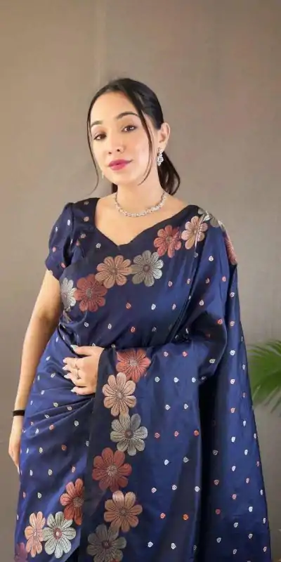 KP 6003 Navy Blue Soft Lichi Silk Cloth Lace Work & Lace Border Saree in Best Price ₹1399. Delivery 4-6 Working Days. Shop now. | Designer Sarees, Embroidered Sarees, Sarees, Bollywood Sarees, Creative Sarees, Ethnic Saree, Modern Digital sarees, Party Wear Sarees