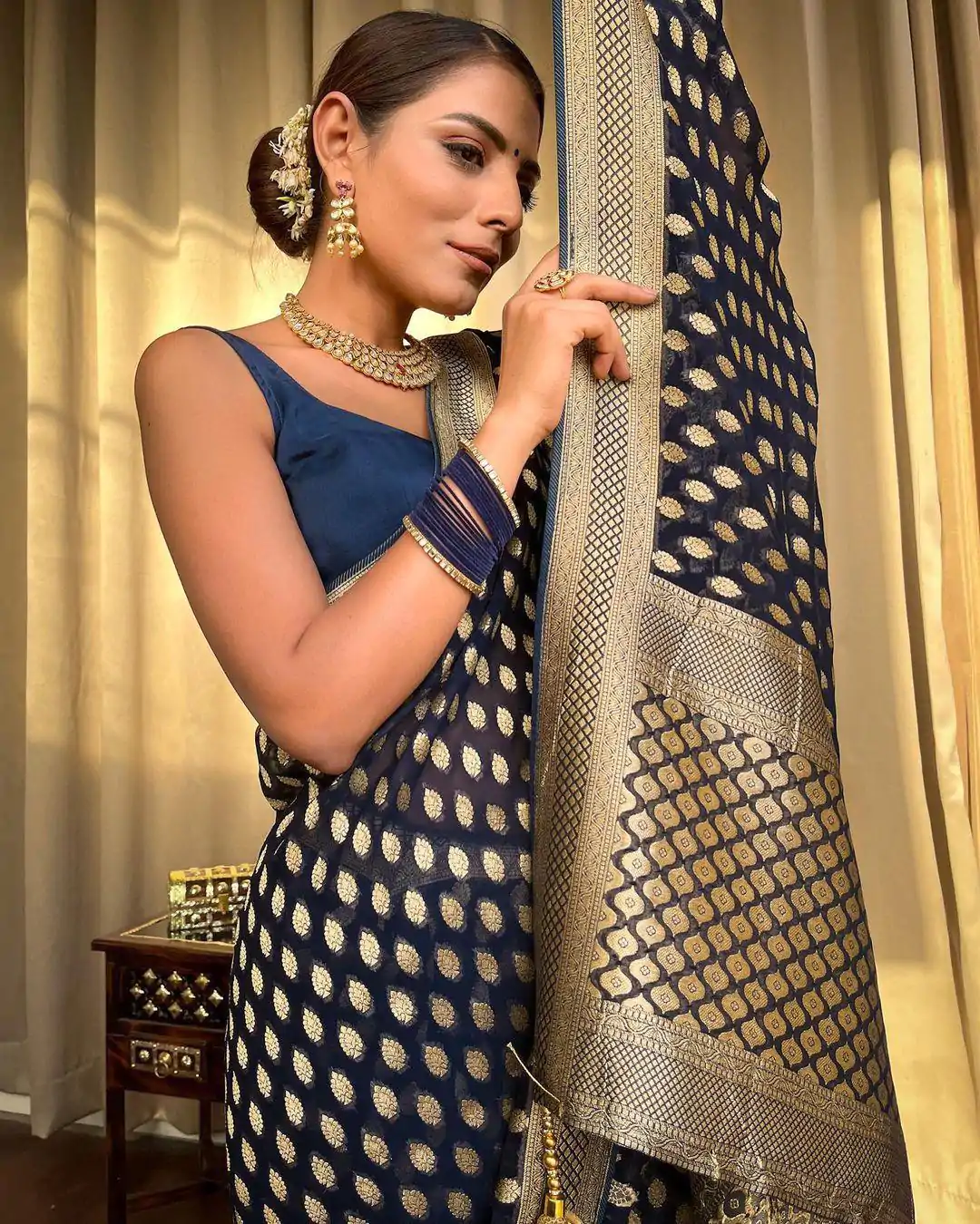 KP 5083 Navy Blue Soft Lichi Silk Perfect for Wedding, Party, Family Gatherings, Sangeet, Diwali Cloth. Saree. Get it for ₹1399. Delivery 4-6 Working Days. | Designer Sarees, Embroidered Sarees, Sarees, Bollywood Sarees, Creative Sarees, Ethnic Saree, Modern Digital sarees, Party Wear Sarees