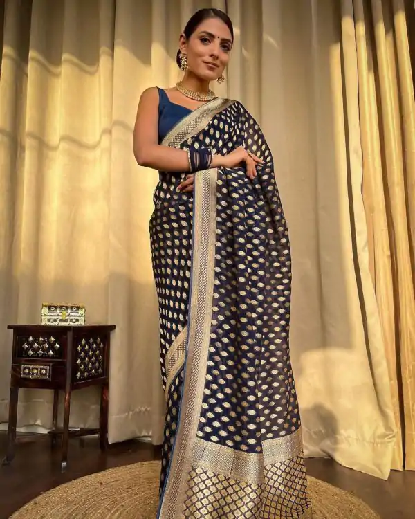 KP 5083 Navy Blue Soft Lichi Silk Perfect for Wedding, Party, Family Gatherings, Sangeet, Diwali Cloth. Saree. Get it for ₹1399. Delivery 4-6 Working Days. | Designer Sarees, Embroidered Sarees, Sarees, Bollywood Sarees, Creative Sarees, Ethnic Saree, Modern Digital sarees, Party Wear Sarees