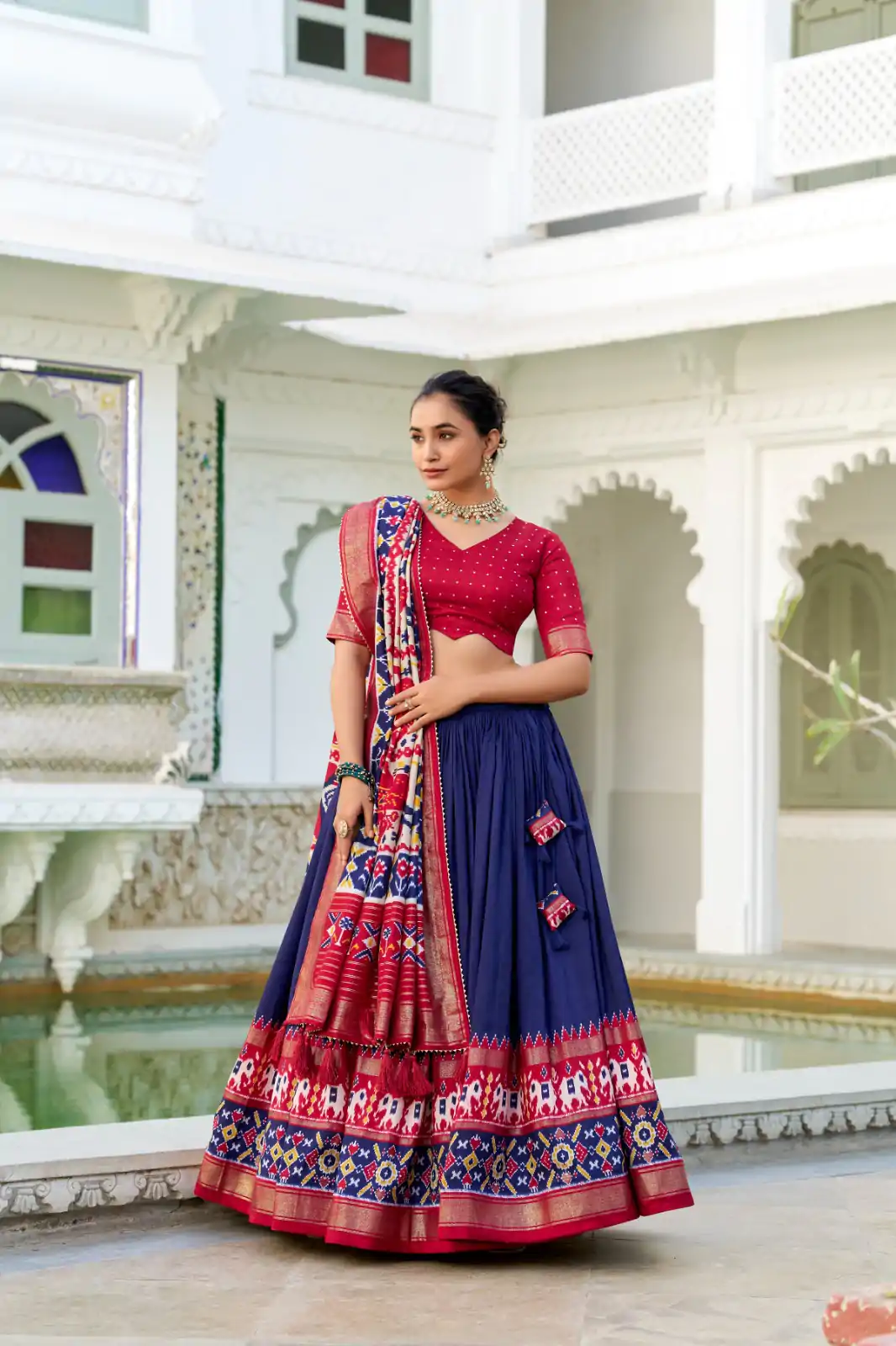 LNB 1680 Navy Blue Tasar Silk Patola Print & Gotta Patti Work Lehenga Choli in . Special Price ₹2449. Delivery 4-6 Working Days. Shop now. | Lehenga, Bollywood Lehenga, Creative Lehenga, Designer Lehenga, Embroidered Lehenga, Party Wear Lehenga