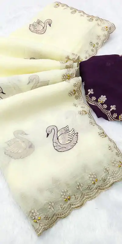 BT 1284 Off White Crunchy Chiffon Saree Perfect for Wedding, Party, Ethnic Day, Ganesh Chaturthi, Sangeet . Best Price ₹1799. Delivery 4-6 Working Days | Designer Sarees, Embroidered Sarees, Sarees, Bollywood Sarees, Creative Sarees, Ethnic Saree, Modern Digital sarees, Party Wear Sarees