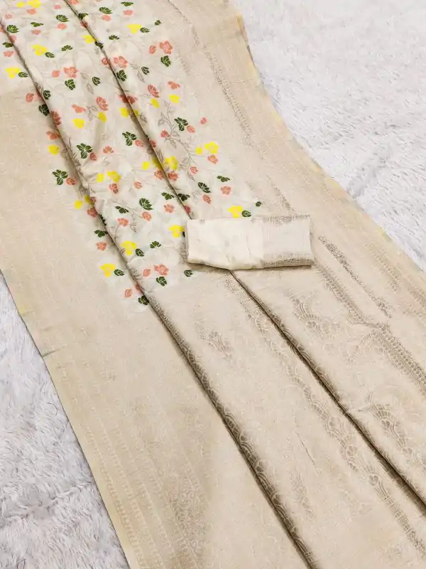 Off White Khaddi Pashmina Zari Work Saree
