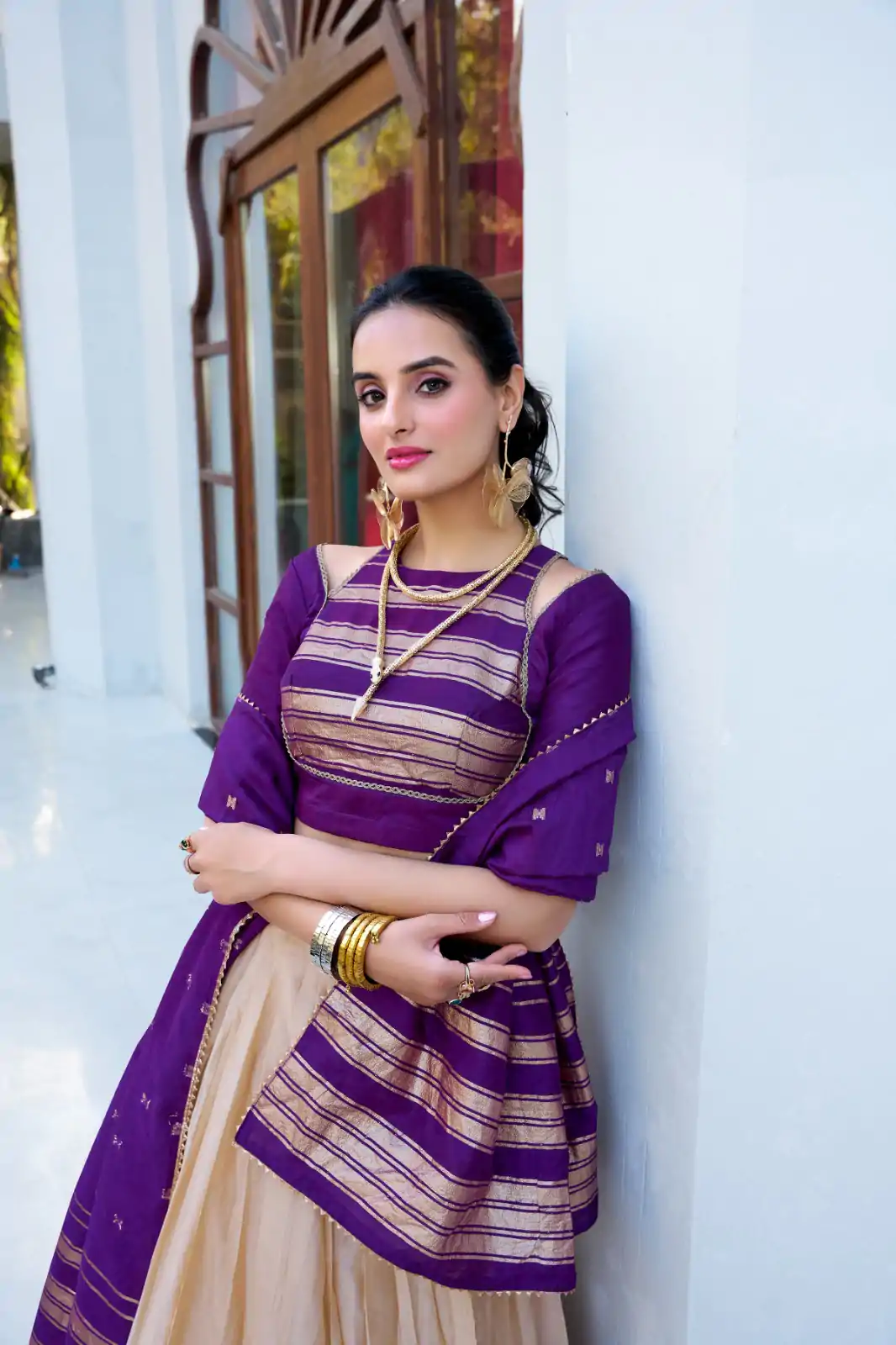 Off White Pure Chanderi Zari Work Lehenga Choli - Image 3