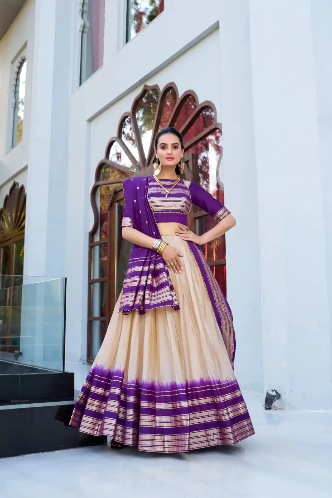 Off White Pure Chanderi Zari Work Lehenga Choli
