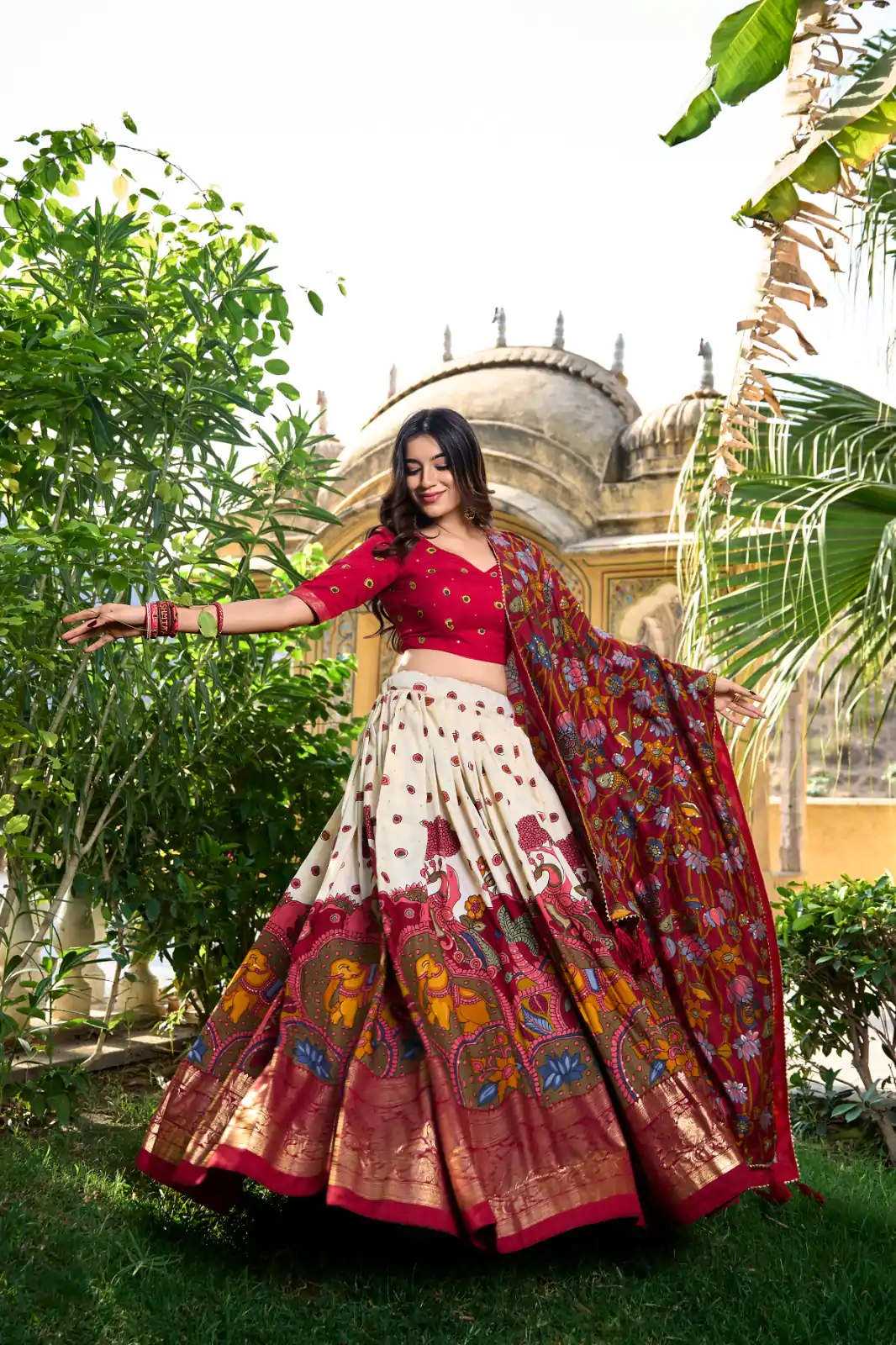 Off White Tasar Silk With Gotta Patti Lehenga Choli