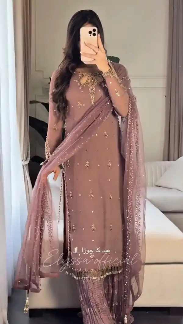Onion Faux Georgette With Embroidery Salwar Suit