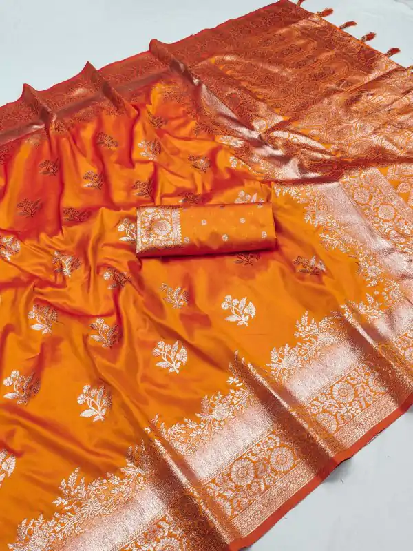 Orange Banarasi Silk Zari Lace Work Saree
