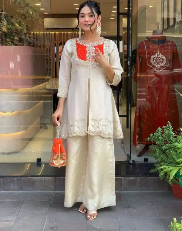 Orange Mal Cotton Embroidery Work Salwar Suit