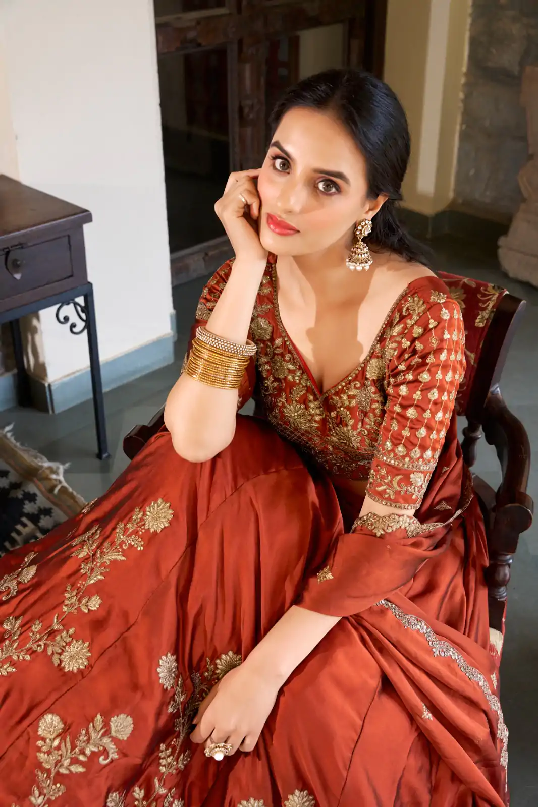 Orange Rangoli Silk Sequins Work Lehenga Choli - Image 4