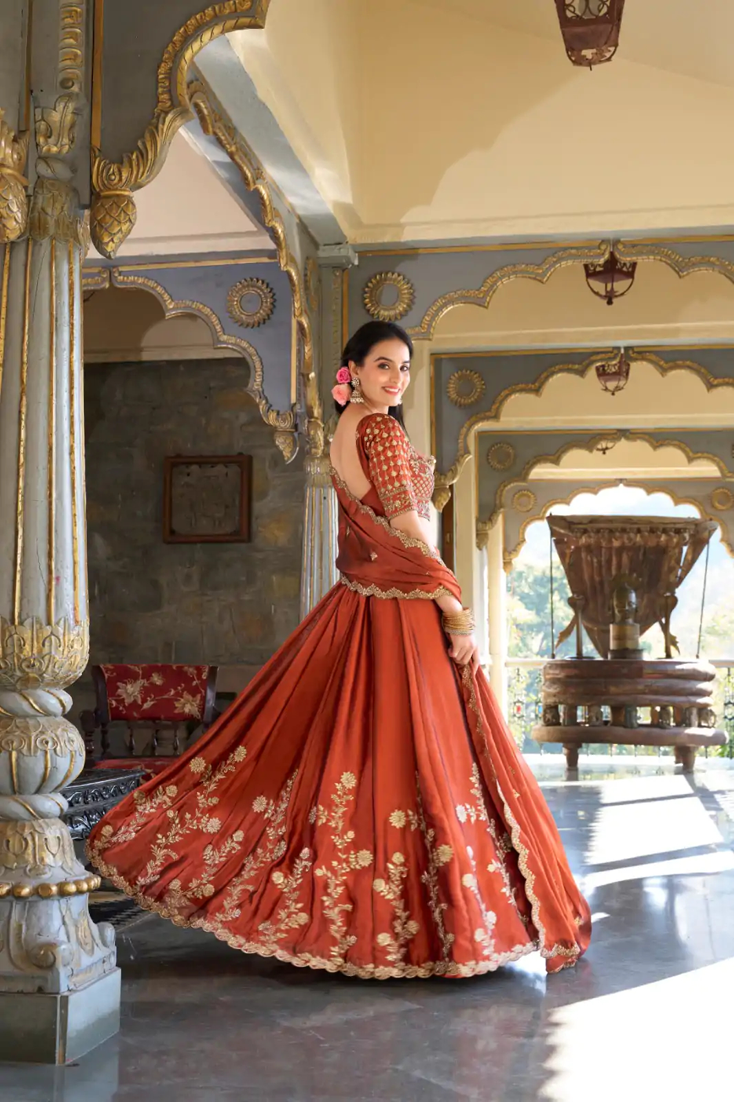 Orange Rangoli Silk Sequins Work Lehenga Choli - Image 3