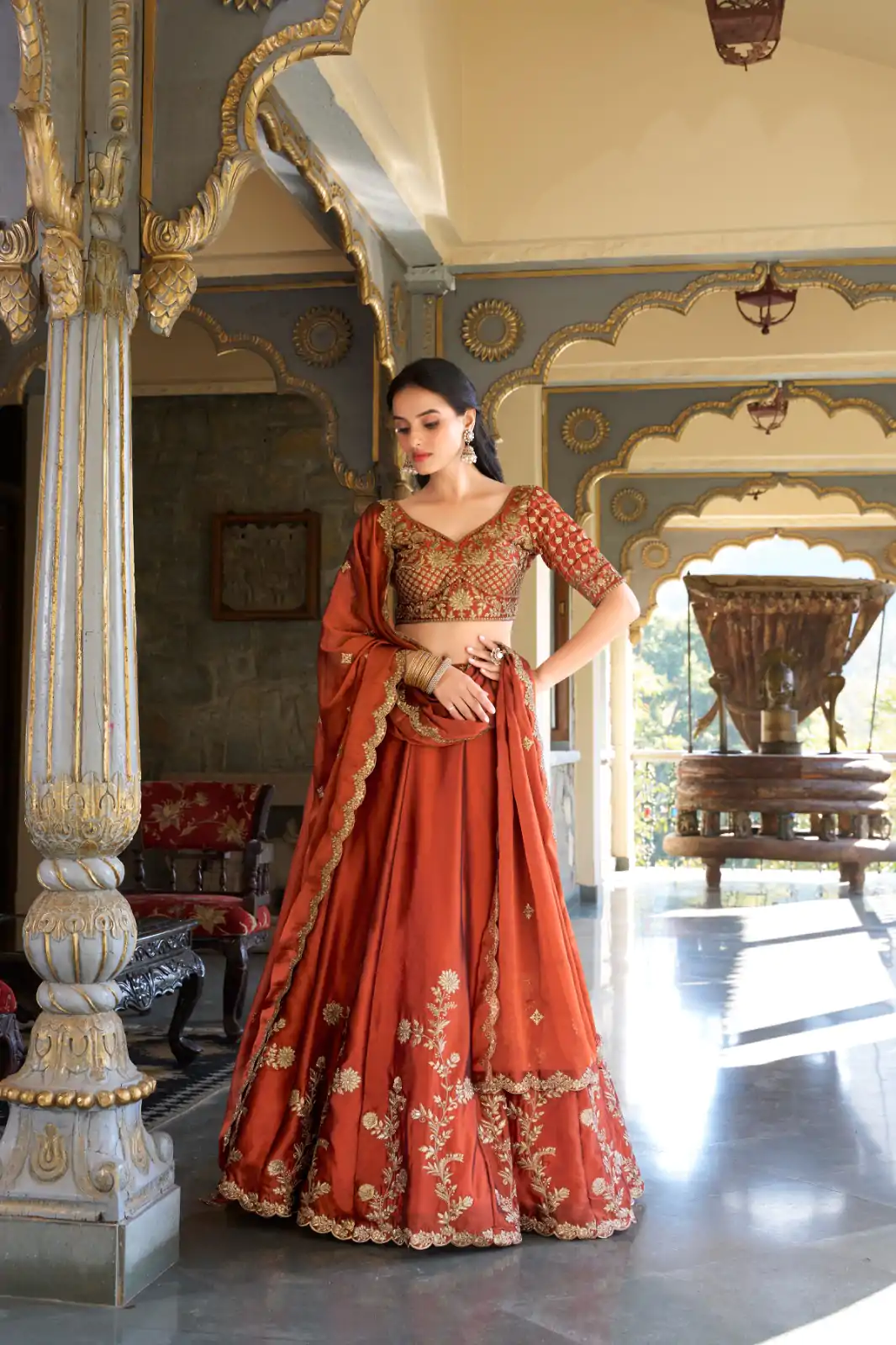 Orange Rangoli Silk Sequins Work Lehenga Choli - Image 2