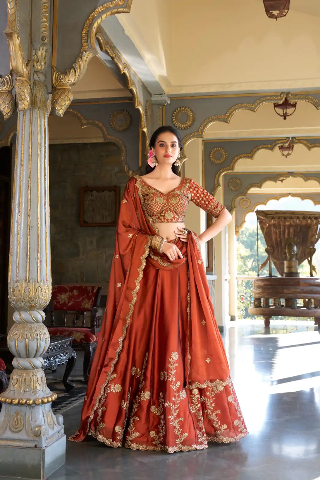 Orange Rangoli Silk Sequins Work Lehenga Choli
