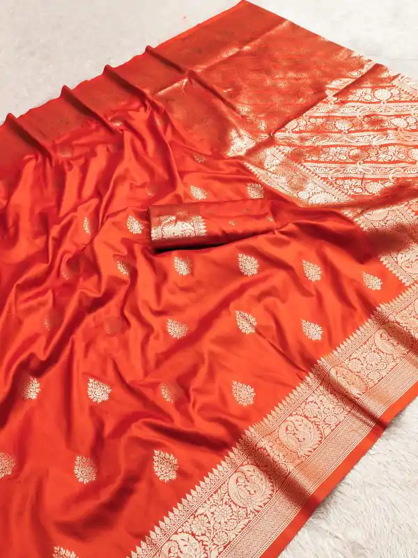 Orange Soft Banarasi Cotton Silk Zari Work Saree