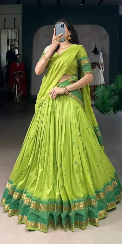 LNB 1904 Parrot Green Pure Chanderi with Zari Work Lehenga Choli . Affordable Price ₹1999. Delivery 4-6 Working Days. Shop now. | Lehenga, Bollywood Lehenga, Creative Lehenga, Designer Lehenga, Embroidered Lehenga, Party Wear Lehenga