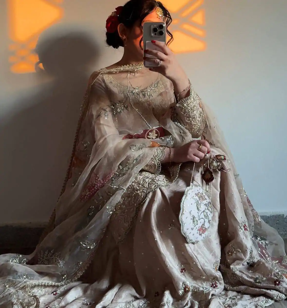 Peach Chinon Embroidery Digital Print Lehenga Choli - Image 2