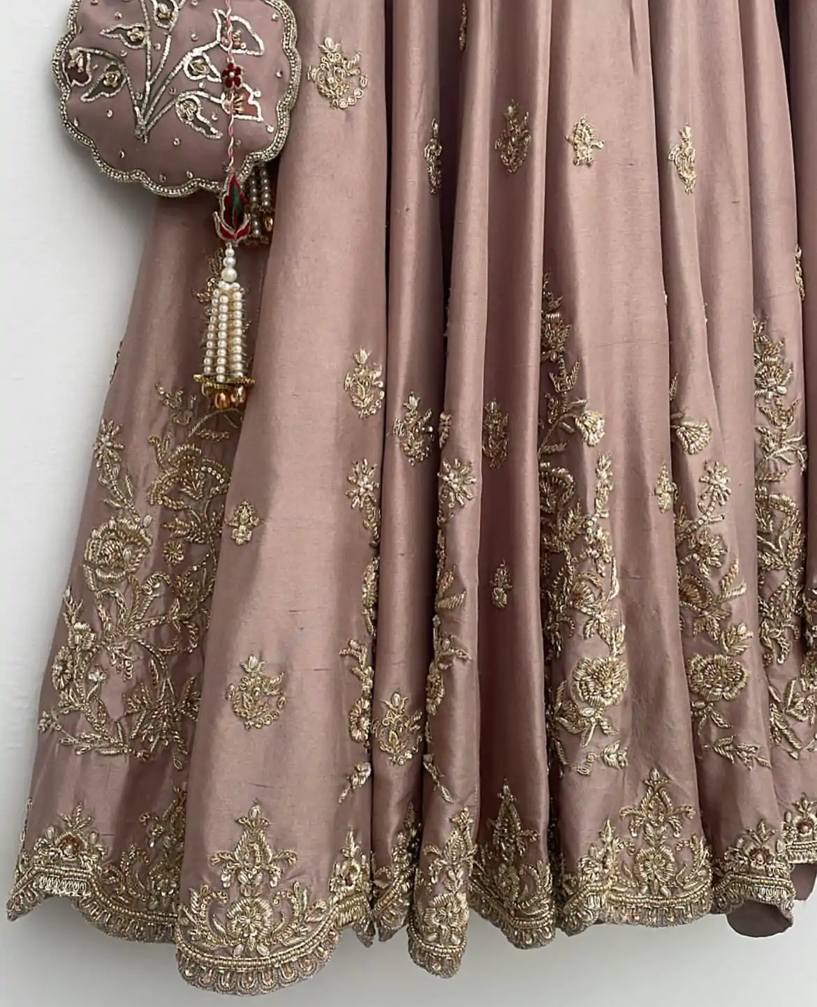 Peach Chinon Embroidery Work Gown - Image 3