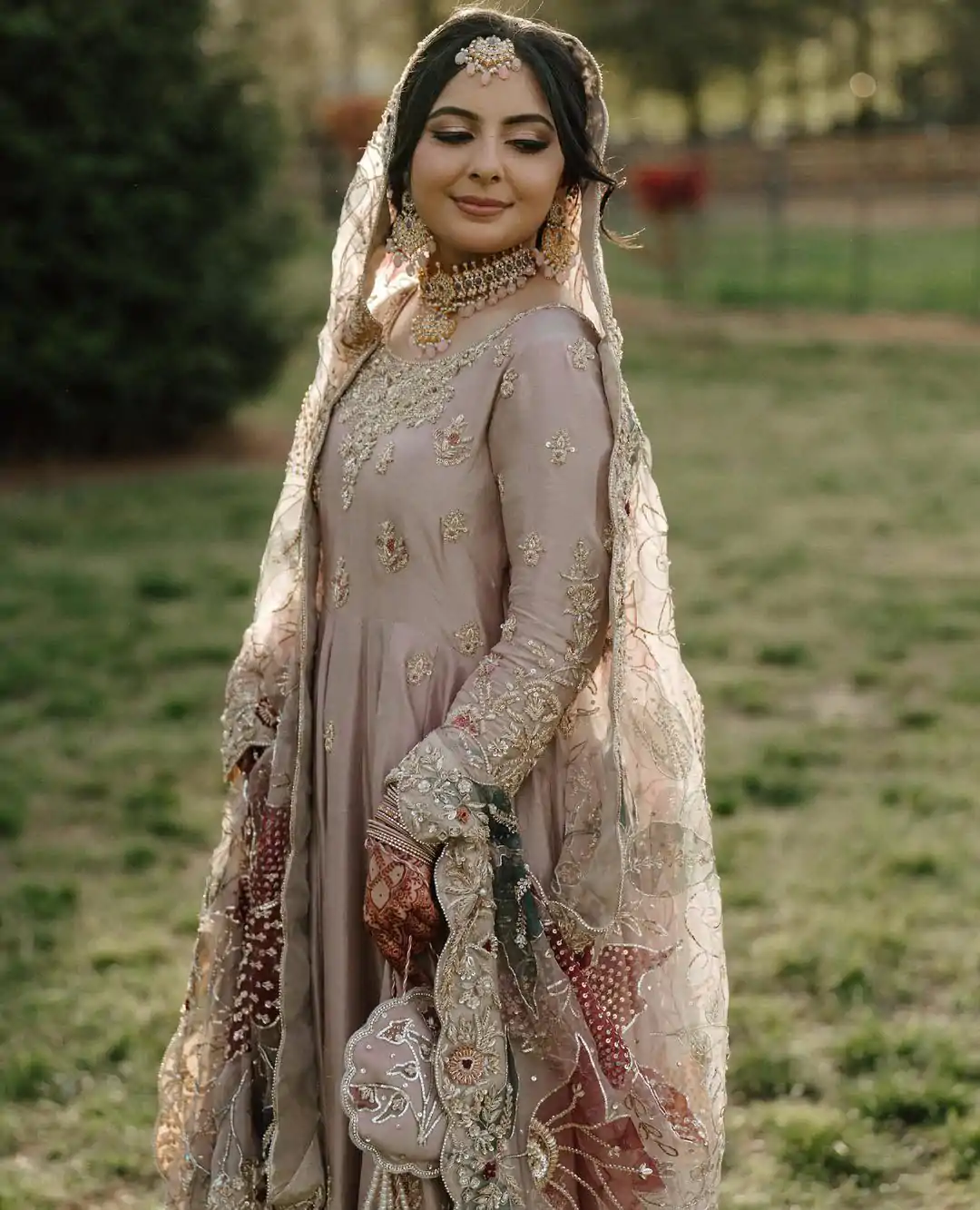 Peach Chinon Embroidery Work Gown - Image 2