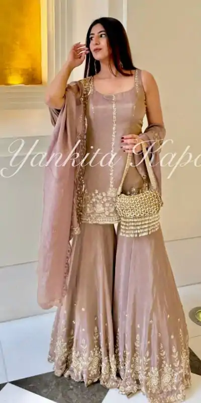 VLM 290 Peach Chinon Silk with Embroidery Work Salwar Suit . Wedding, Party, Festive, Events Festive Deal ₹1849. Delivery 4-6 Working Days. Shop now. | Jump Suits, Salwar suit, Casual Suits, Creative suits, Designer Suits, Palazzo Suits, Party Wear Suits, Patiala Suits, Straight Suits