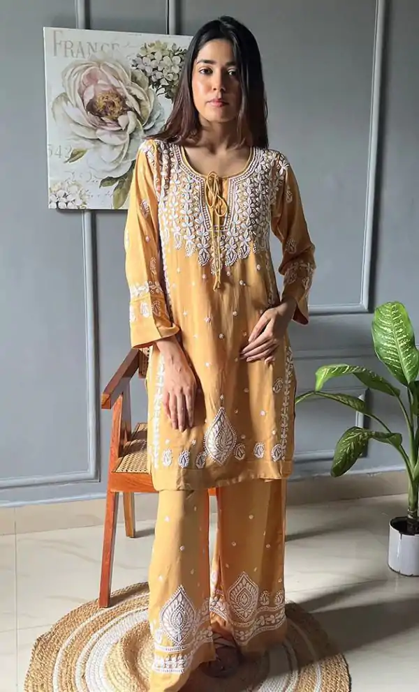 Peach Rayon With Embroidery Work Salwar Suit