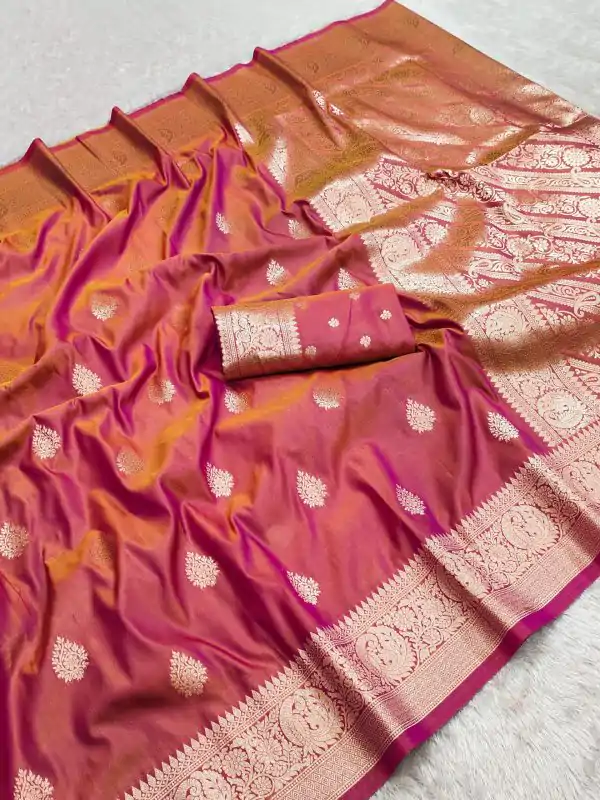 Peach Soft Banarasi Cotton Silk Zari Work Saree