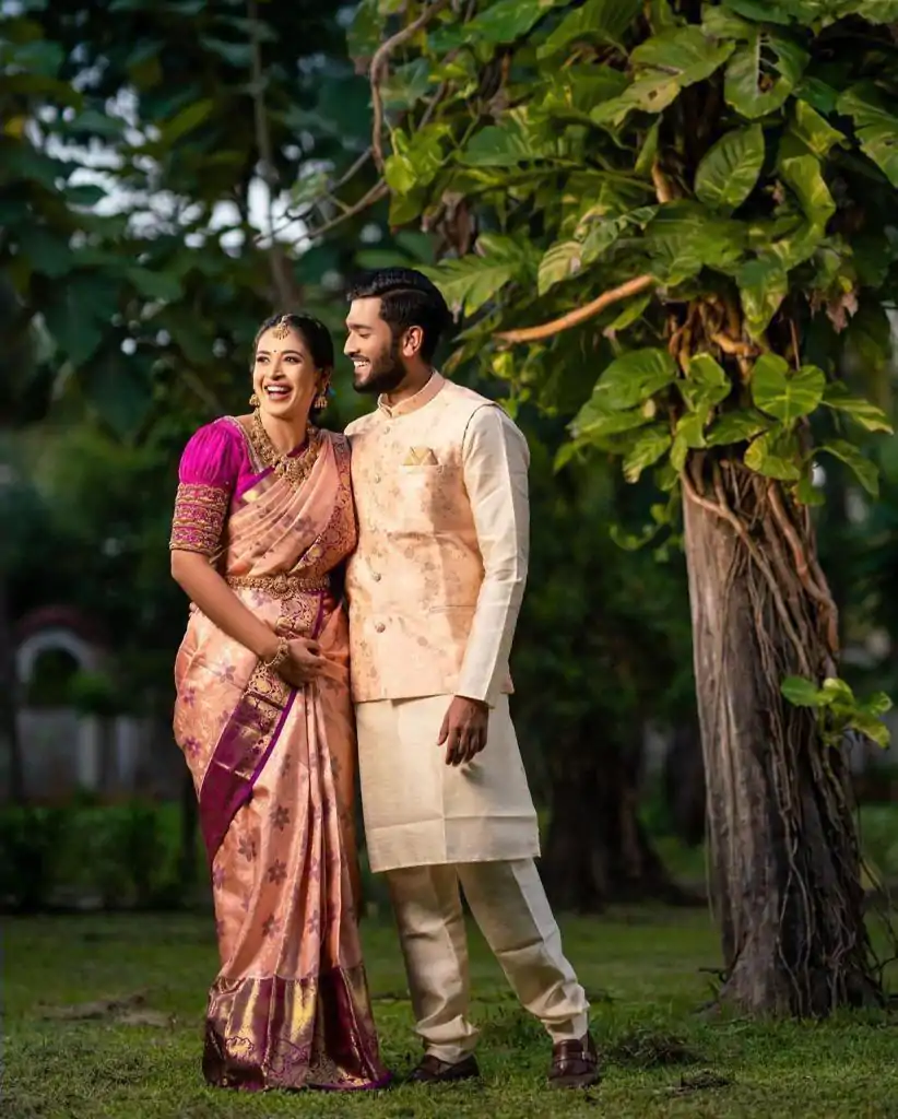 Peach Soft Lichi Silk With Lace Work Saree - Image 3