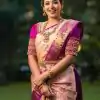 Peach Soft Lichi Silk With Lace Work Saree