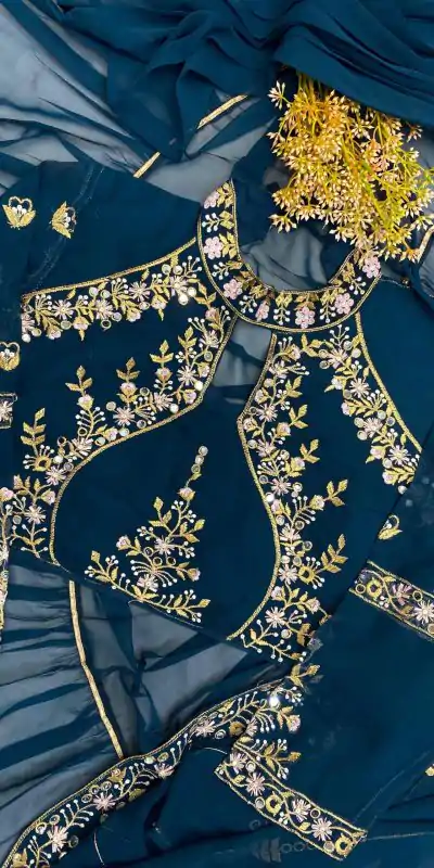 BE 280 Peacock Blue Georgette Lehenga Saree Perfect for Wedding, Party, Cultural Events,, Ganesh Chaturthi . Affordable Price ₹2399. Delivery 4-Days | Lehenga, Bollywood Lehenga, Creative Lehenga, Designer Lehenga, Embroidered Lehenga, Party Wear Lehenga