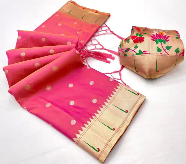 Pink A Pethani Silk Lace Zari Work Saree
