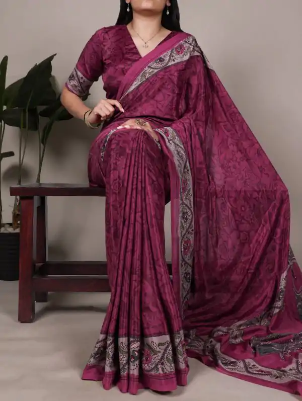 Pink Crepe With Printed Saree