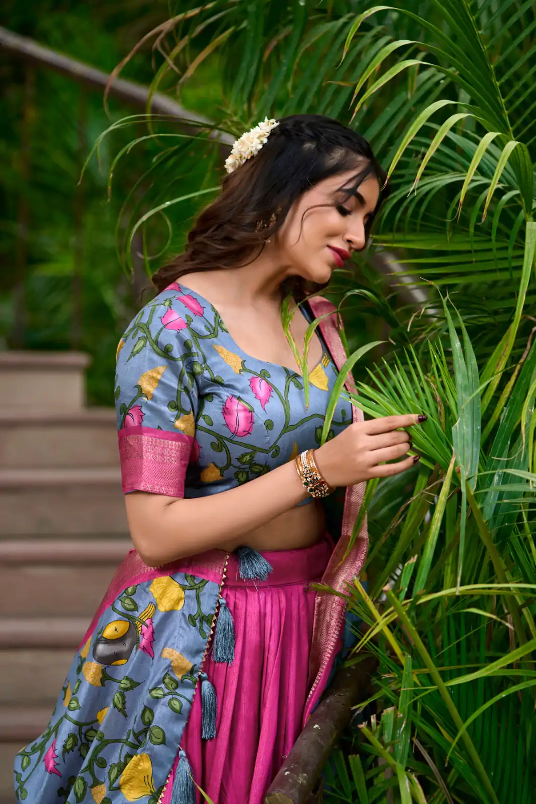 Pink Dola Silk Kalamkari Print Zari Lehenga Choli - Image 3