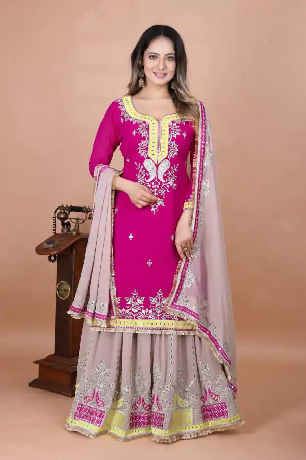 SRK 5260 Pink Faux Georgette With 5mm Embroidery Sequence Work Perfect for Wedding, Party, Karwa Chauth, Ethnic Day, Baisakhi Beast Price At 2149/- Only | Casual Suits, Jump Suits, Salwar suit, Creative suits, Designer Suits, Palazzo Suits, Party Wear Suits, Patiala Suits, Straight Suits