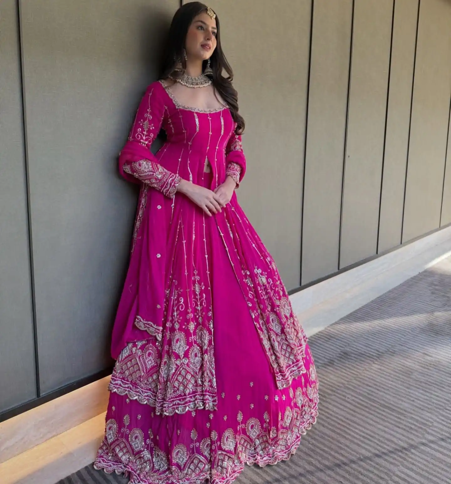 Pink Faux Georgette With Embroidery Lehenga Choli