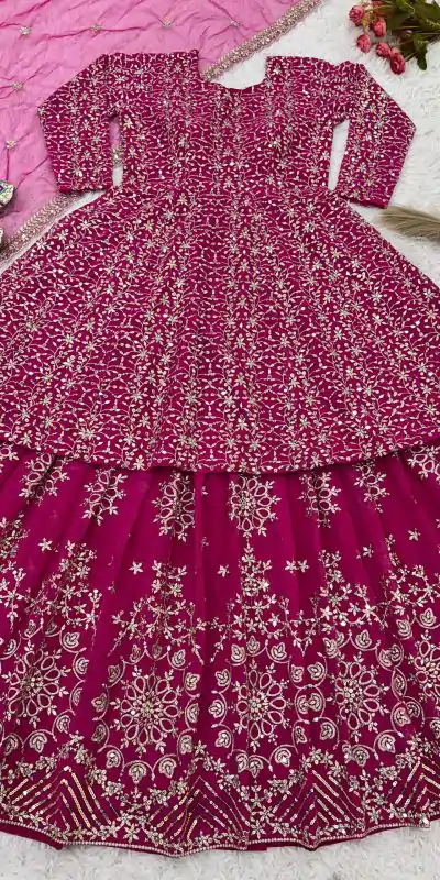 NSR 819 Pink Faux Georgette with Lace Work & Embroidery Work Lehenga Choli . Introductory Price ₹2149. Delivery 4-6 Working Days. Shop now. | Lehenga, Bollywood Lehenga, Creative Lehenga, Designer Lehenga, Embroidered Lehenga, Party Wear Lehenga
