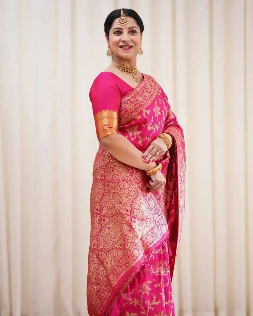 KP 4077 Pink Soft Lichi Silk Saree Perfect for Wedding, Party, Baisakhi, Temple Visit, Anniversary . Best Price ₹1349. Delivery 4-6 Working Days. | Designer Sarees, Embroidered Sarees, Sarees, Bollywood Sarees, Creative Sarees, Ethnic Saree, Modern Digital sarees, Party Wear Sarees