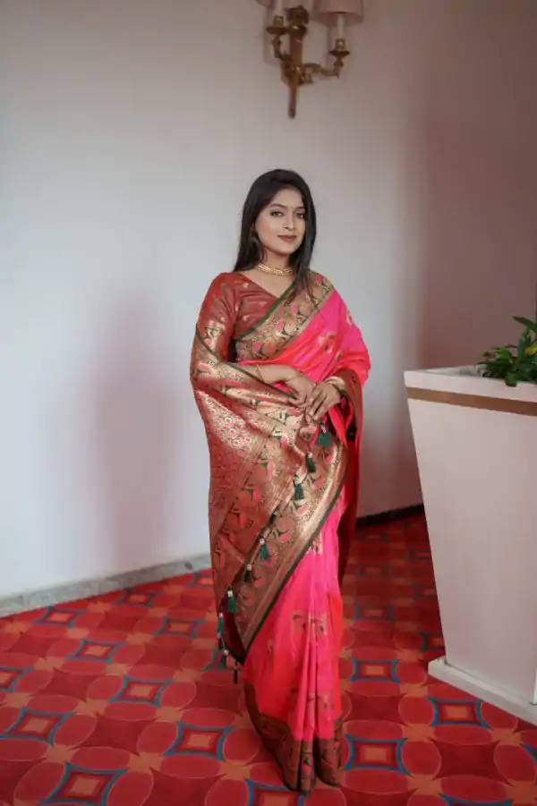 Pink Pethani Silk Zari Lace Work Saree