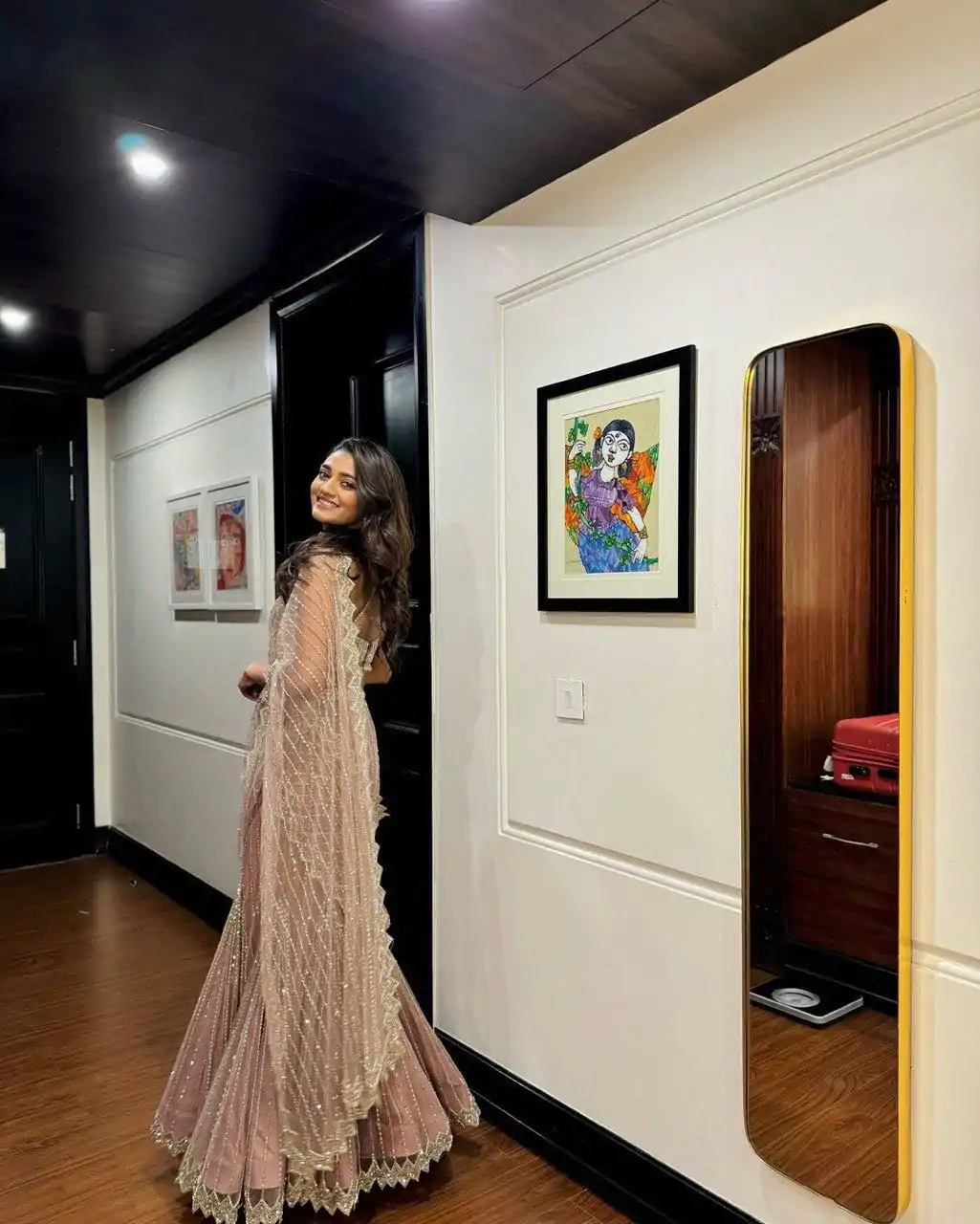 Pink Soft Butterfly Net Lehenga Saree - Image 3