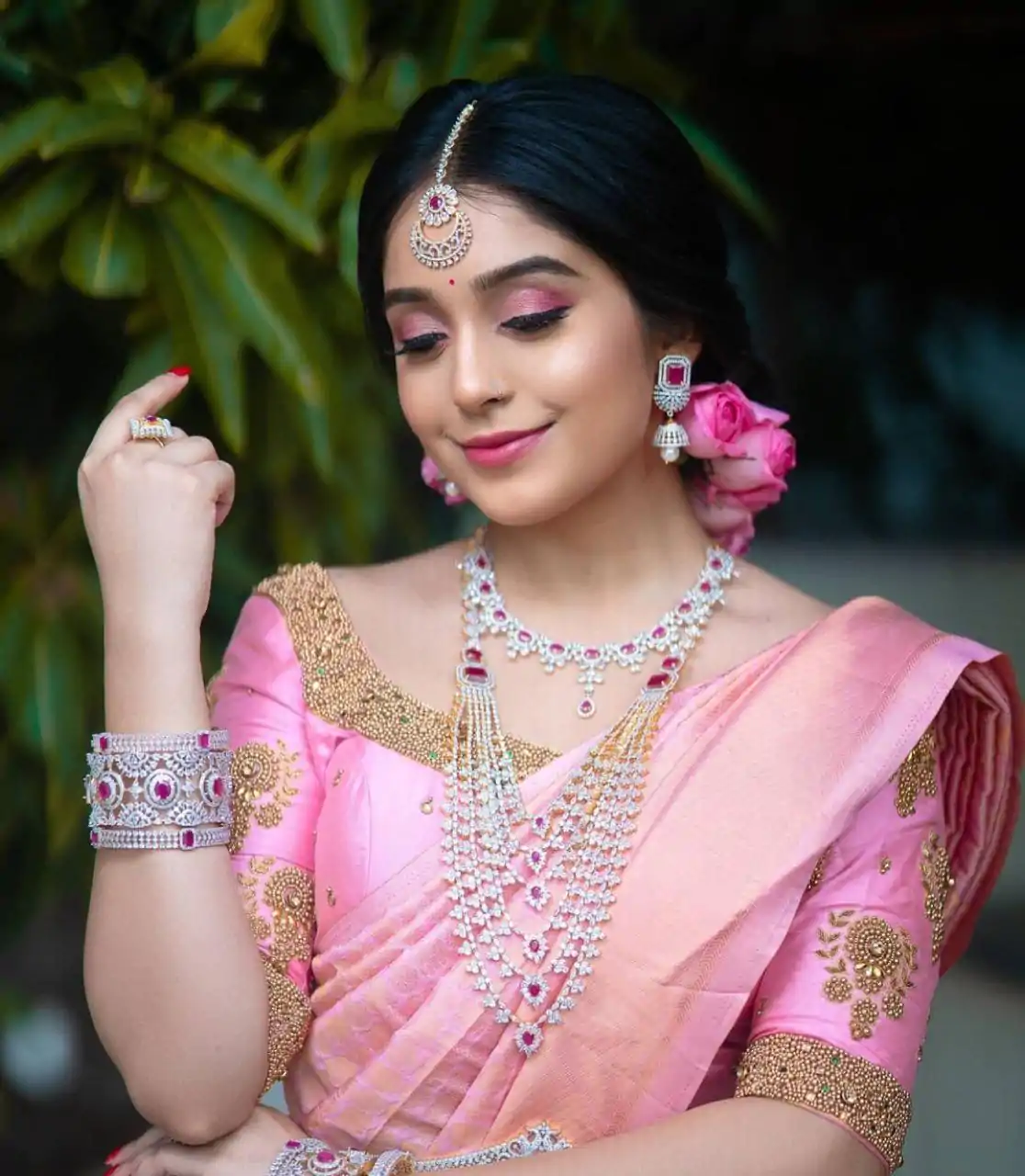 Pink Soft Lichi Silk Jacquard Border Saree - Image 5