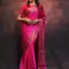 Pink Soft Lichi Silk Lace Border Saree