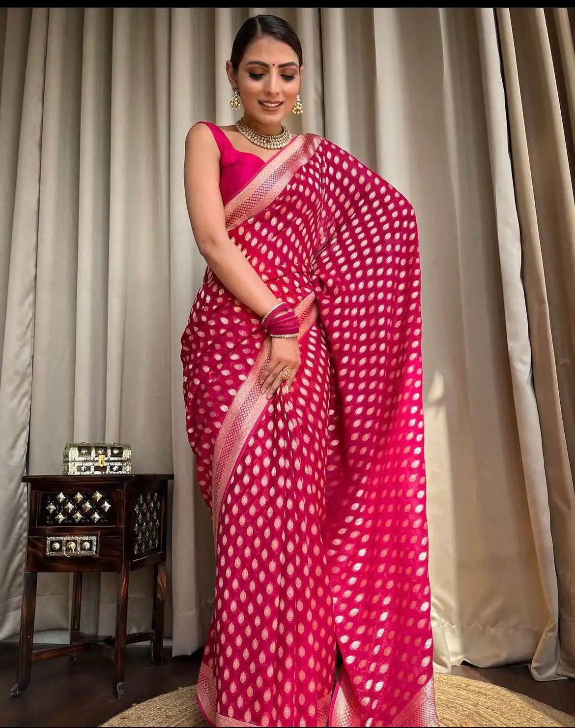 KP 5083 Pink Soft Lichi Silk Perfect for Wedding, Party, Family Gatherings, Sangeet, Diwali Cloth. Saree. Get it for ₹1399. Delivery 4-6 Working Days. | Designer Sarees, Embroidered Sarees, Sarees, Bollywood Sarees, Creative Sarees, Ethnic Saree, Modern Digital sarees, Party Wear Sarees