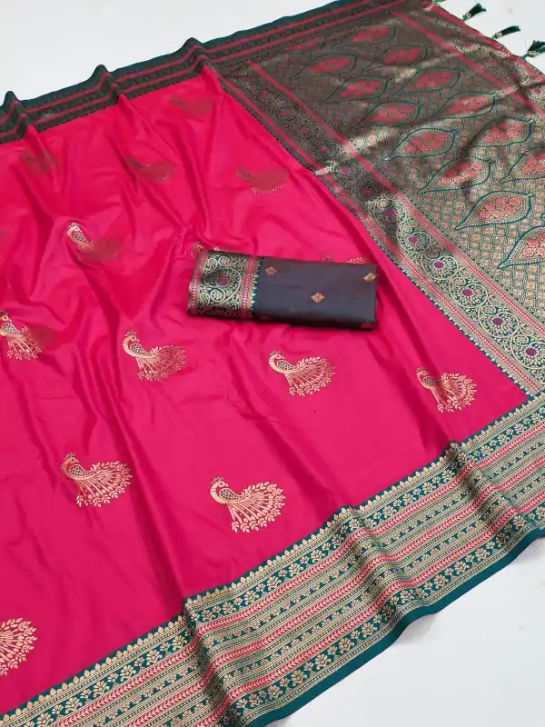 Pink Soft Silk Zari Lace Work Saree
