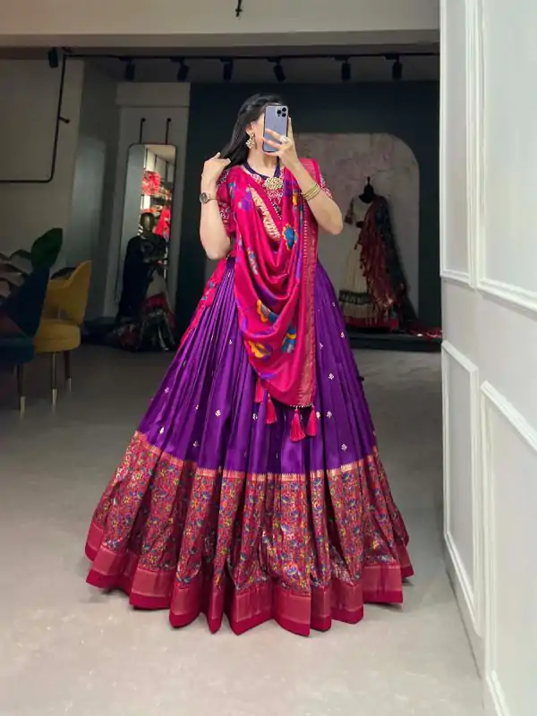 Pink Tasar Silk Foil Work Lehenga Choli