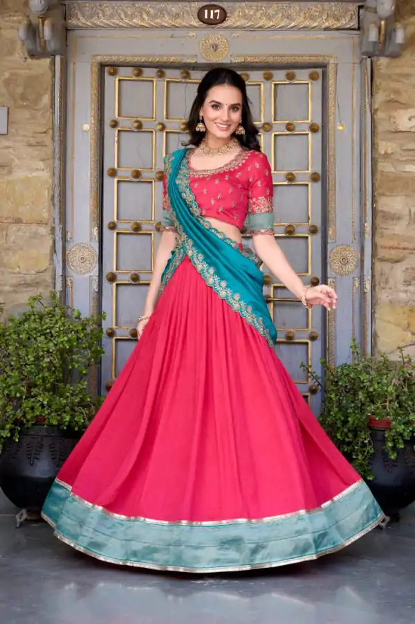 Pink Vichitra Silk Embroidery Zari Work Lehenga Choli