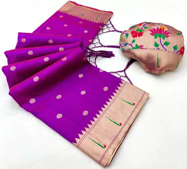 Purple A Pethani Silk Lace Zari Work Saree
