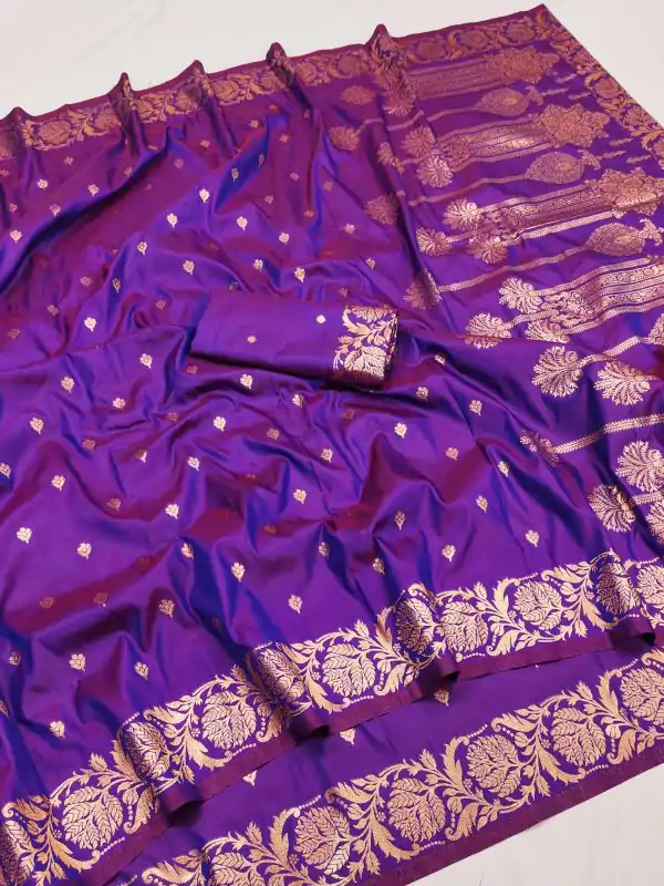 Purple Banarasi Silk With Lace and Zari Work Saree